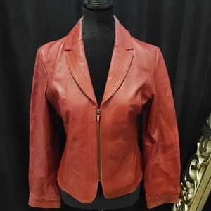 Womens Nine West Leather Moto Jacket size: S color: Red
